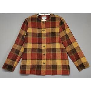 Alfred Dunner Plaid Jacket Womens 8 Red Brown Yellow Cottagecore Autumn